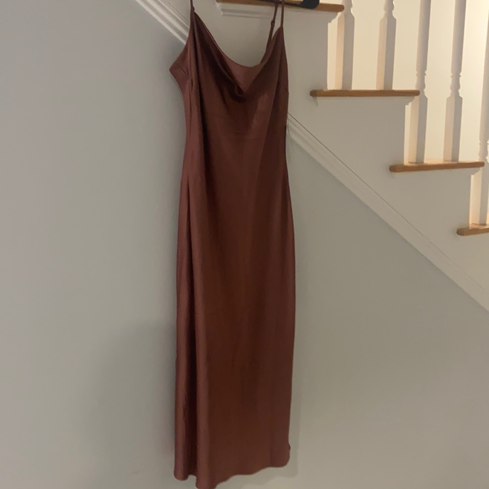 Satin cowl neck dress with mini slit
